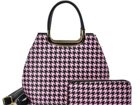 VK2130 PINK - Shell Set Bag With Houndstooth Design Online