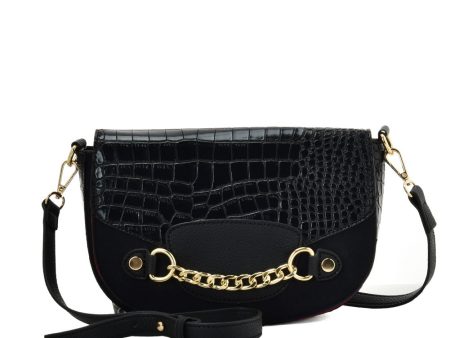 SY2207 BLACK - Leather Saddle Bag With Hardware Ring Chain Decoration (was £11) Online Sale