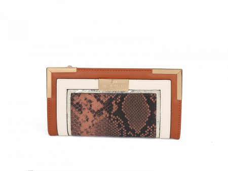 SY5066-BROWN - Flap fashion colorblock snake print wallet For Sale