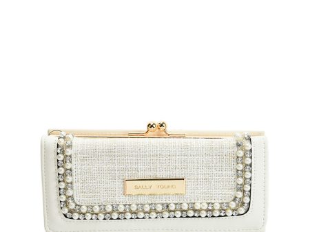 SY5057 WHITE - Luxury Wallet With Pearl Mosaic Fashion