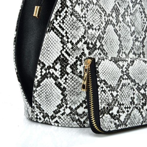 VK2137 BLACK&WHITE - Shell Set Bag With Snakeskin Pattern Design Discount