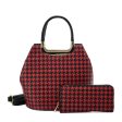 VK2130 RED - Shell Set Bag With Houndstooth Design Hot on Sale