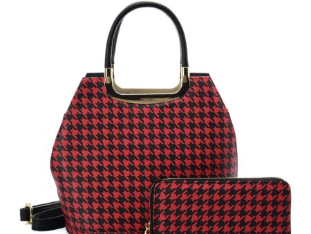 VK2130 RED - Shell Set Bag With Houndstooth Design Hot on Sale