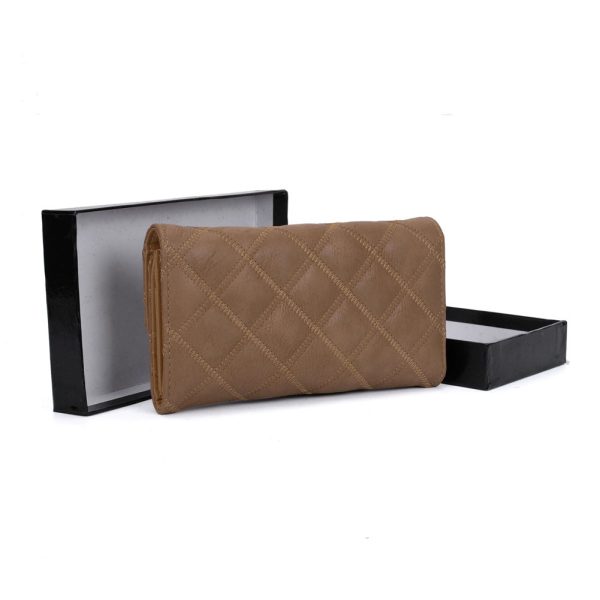 VKP1459 Camel - Fashion Women Plaid Casual Solid Wallet Discount