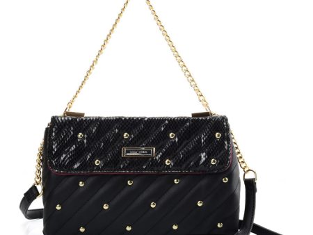 SY2178 Black- Chain Handbag With Flap and Studs Design (was £11) For Discount