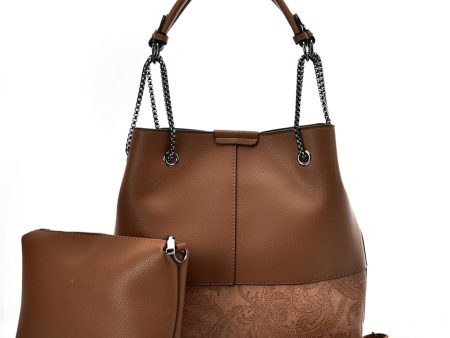 VK5603 BROWN - Solid Color Set Bag With Symmetrical Design And Special Handles Online now