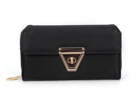 VKP1433 Black - Women Fashion Metal Button Long Wallet Discount