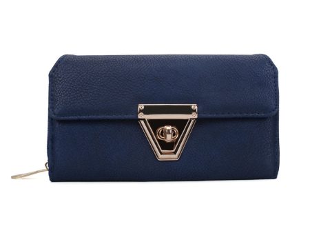 VKP1433 Blue - Women Fashion Metal Button Long Wallet For Sale