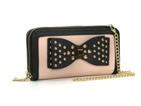 VKP1431 Pink  - Rivet Bow Decoration Metal Chain Wallet Fashion