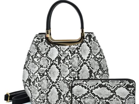 VK2137 BLACK&WHITE - Shell Set Bag With Snakeskin Pattern Design Discount