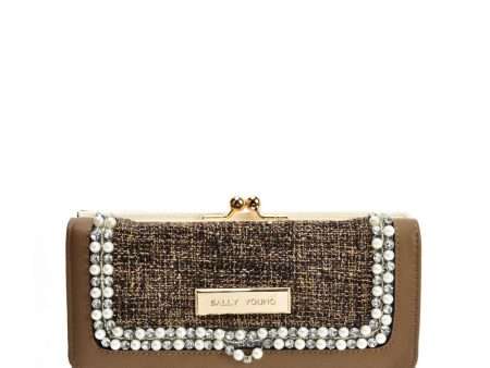 SY5057 KHAKI - Luxury Wallet With Pearl Mosaic For Cheap