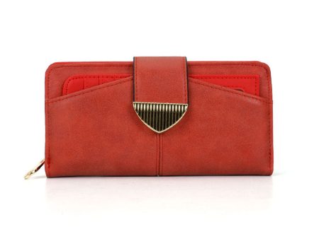 VKP1405 Red - Fashion Metal Button Solid Long Wallet Sale