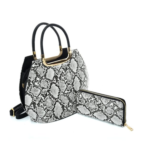 VK2137 BLACK&WHITE - Shell Set Bag With Snakeskin Pattern Design Discount