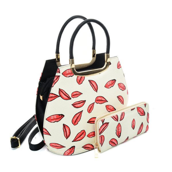 VK2125 BEIGE - Simple Set Bag With Cute Lips And Special Handle Design Online Hot Sale