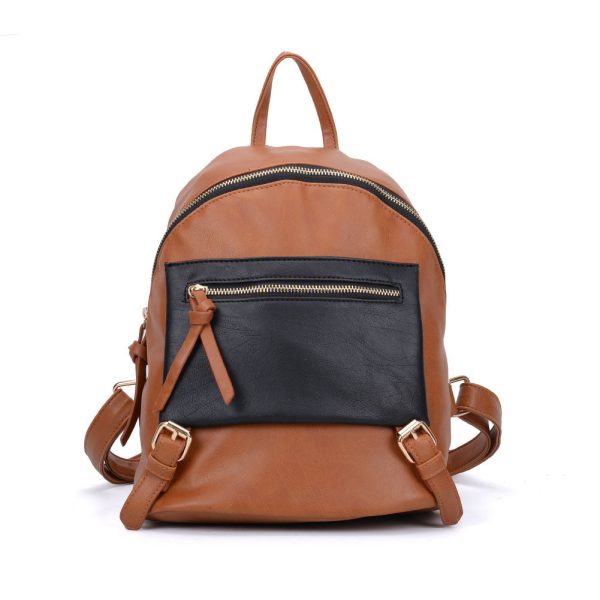 VK6014 Brown  - Casual Patchwork School Bag Student Backpack Supply