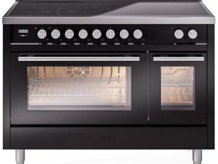 Professional Plus II 48 Inch Electric Freestanding Range in Glossy Black with Trim For Discount