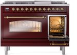 Nostalgie II 48 Inch Dual Fuel Liquid Propane Freestanding Range in Burgundy with Brass Trim Discount