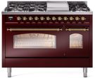 Nostalgie II 48 Inch Dual Fuel Liquid Propane Freestanding Range in Burgundy with Brass Trim Discount