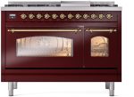 Nostalgie II 48 Inch Dual Fuel Liquid Propane Freestanding Range in Burgundy with Brass Trim Discount